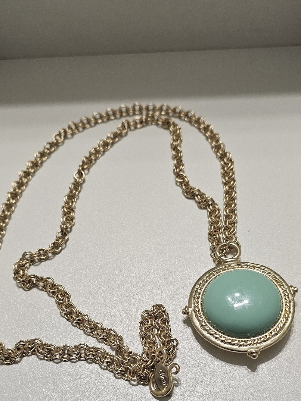 Chico's Reversible Faux Turquoise Gold Tone Turtle Medallion Necklace Boho Coin